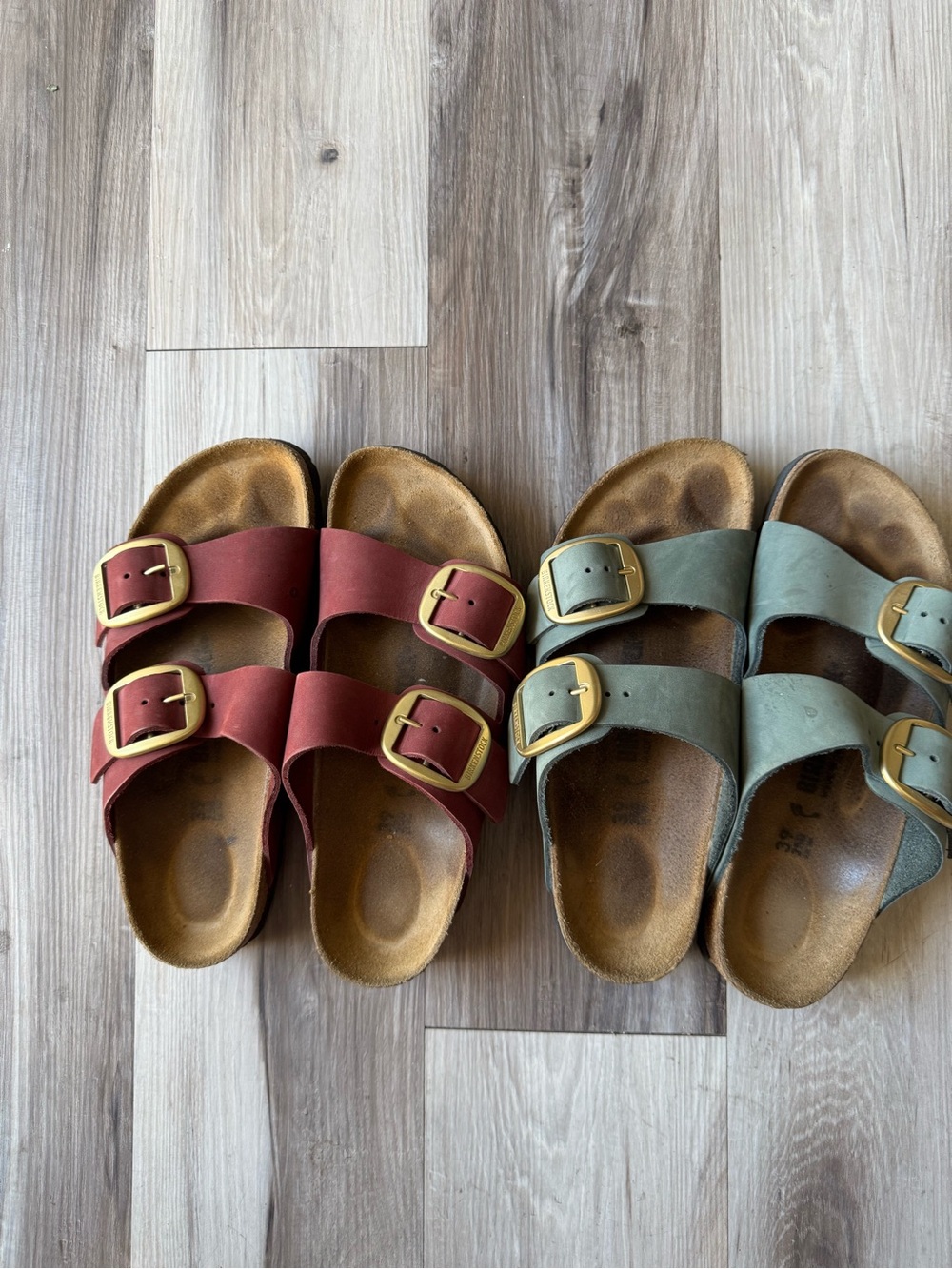 Birkenstock Arizona Slides in Red and Green